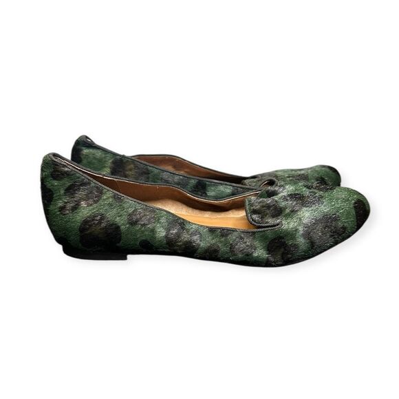BIBI LOU for Anthropologie Women’s Green Leopard Print Haircalf Smoking Loafer F - Picture 1 of 6
